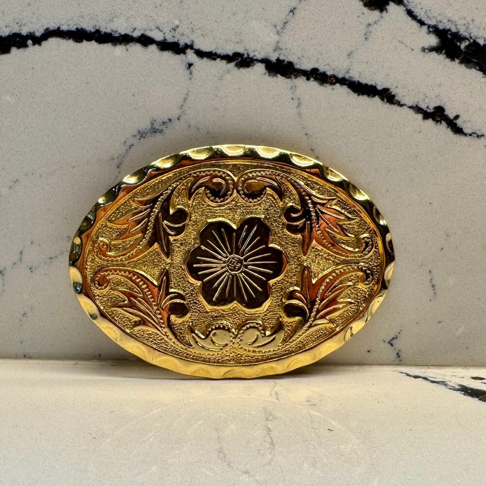 New Western Gold Tone Floral Engraved Oval Belt Buckle